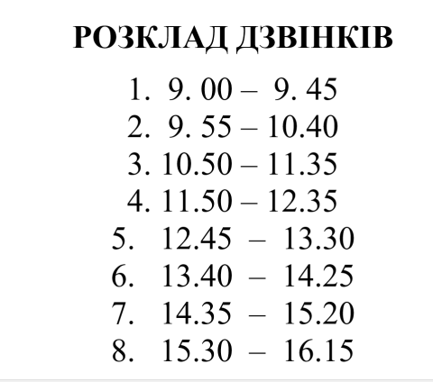 Режим роботи закладу